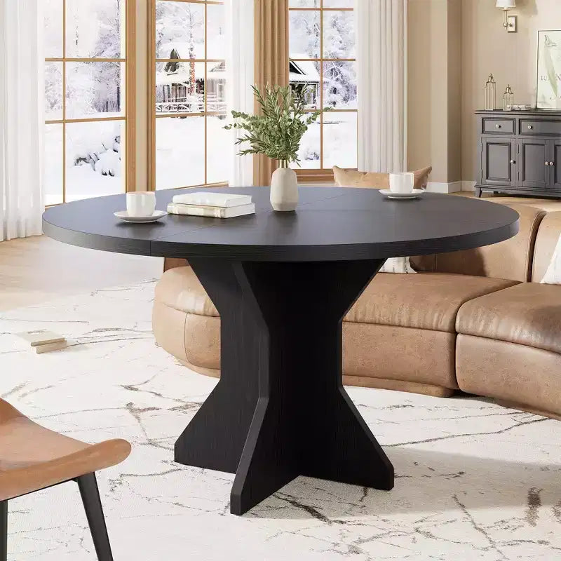 Table à manger ronde pour 4-6 personnes - Table de cuisine circulaire de 120 cm avec base sur pied solide, meubles de salle à manger pour petits espaces dans le salon