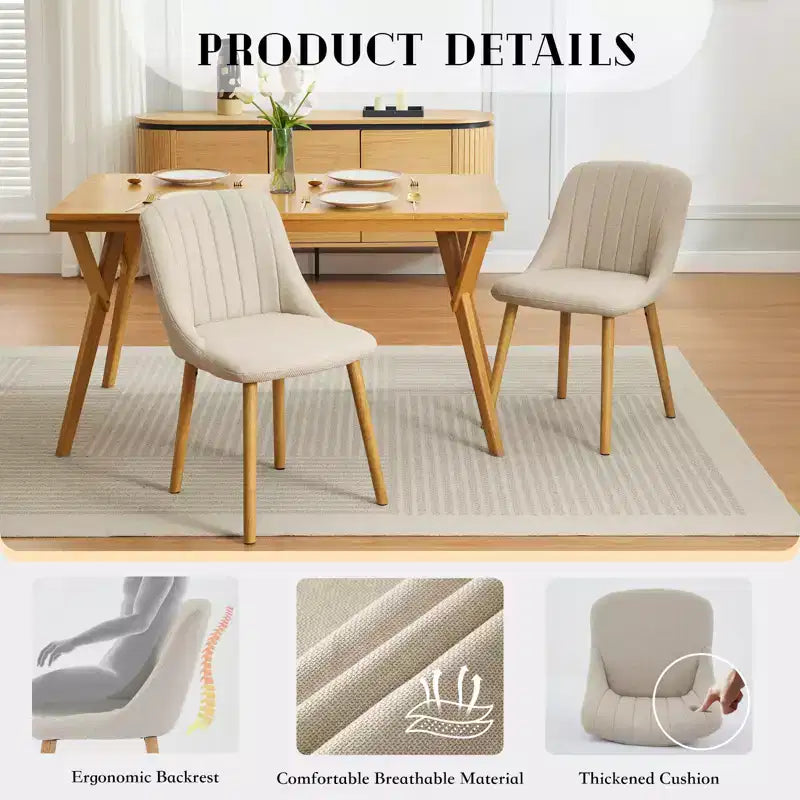 Lot de 2 chaises de salle à manger modernes rembourrées à dossier haut, chaises d'appoint en tissu avec pieds en bois, assise confortable pour cuisine, salle à manger