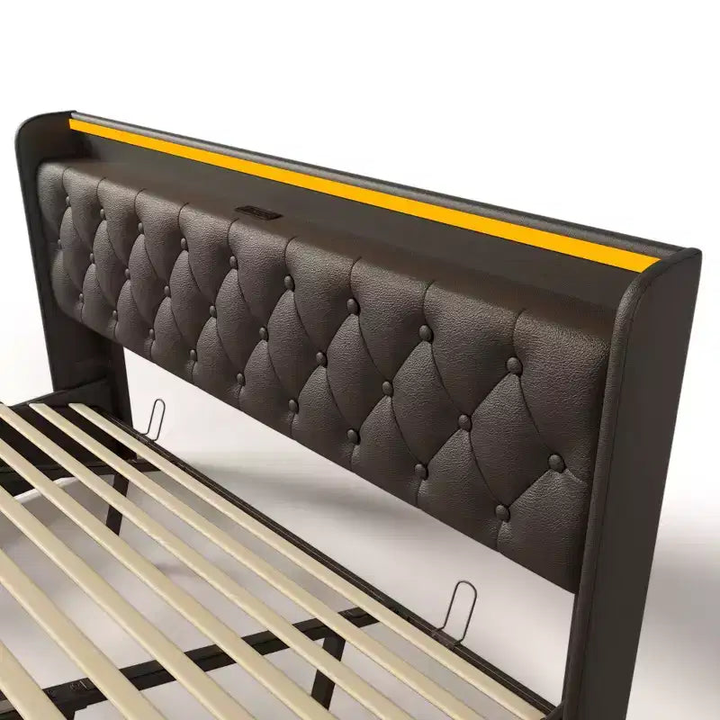 Lit rembourré Luxystar King Size avec rangement hydraulique, lumières RGB, ports USB et Type-C