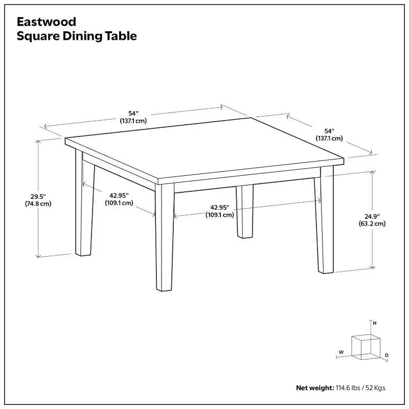 Table à manger carrée contemporaine Colburn 54 x 54 pouces