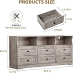 Commode 6 tiroirs de 160 cm avec lumières RGB et prise de courant, commode en bois avec étagères ouvertes, pour salon, chambre, entrée