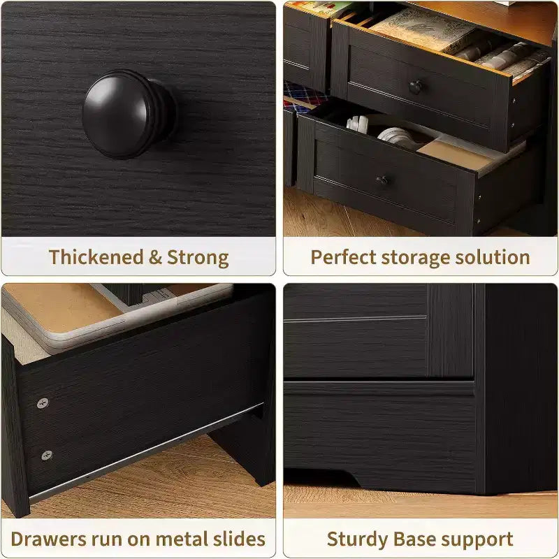 Commode 6 tiroirs de 160 cm avec lumières RGB et prise de courant, commode en bois avec étagères ouvertes, pour salon, chambre, entrée
