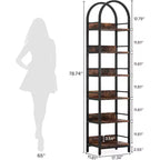 Bibliothèque haute Lantine 78.7, étagère fine à 6 niveaux avec cadre métallique, étagère étroite industrielle pour salon, bureau, chambre à coucher, marron rustique