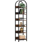 Bibliothèque haute Lantine 78.7, étagère fine à 6 niveaux avec cadre métallique, étagère étroite industrielle pour salon, bureau, chambre à coucher, marron rustique