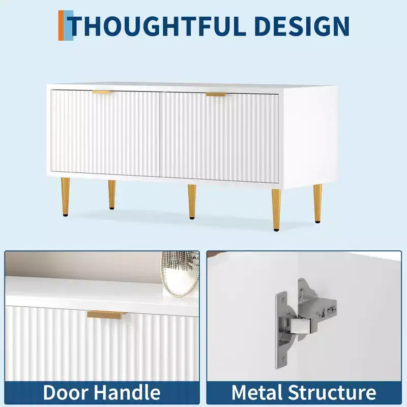Meuble à chaussures, banc d'entrée Meuble de rangement à chaussures moderne cannelé à 2 portes pour le couloir, le salon, la chambre à coucher