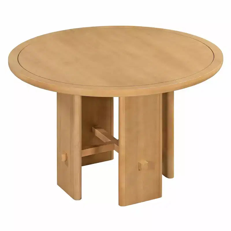 Table à manger ronde 5 pièces Whisen style ferme avec 4 chaises rembourrées en bois massif, ensemble pour 4 personnes
