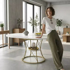 Table d'appoint moderne avec tiroir - Table de chevet pour chambre et salon, MDF aspect bois rustique et plateau en verre trempé, table d'appoint de style industriel