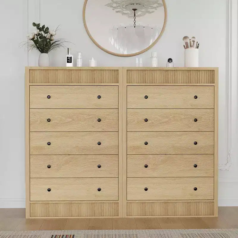 Commode de rangement moderne avec 5 tiroirs, armoire de rangement en bois pour chambre à coucher, chambre d'enfant, couloir, salon, chêne naturel 5 seaux