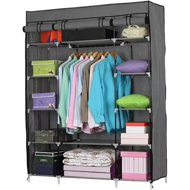 Non-Woven Fabric Wardrobe, 5-Tier 12-Cube Storage Organizer, 133x46x170cm, Gray, for Home Dormitory