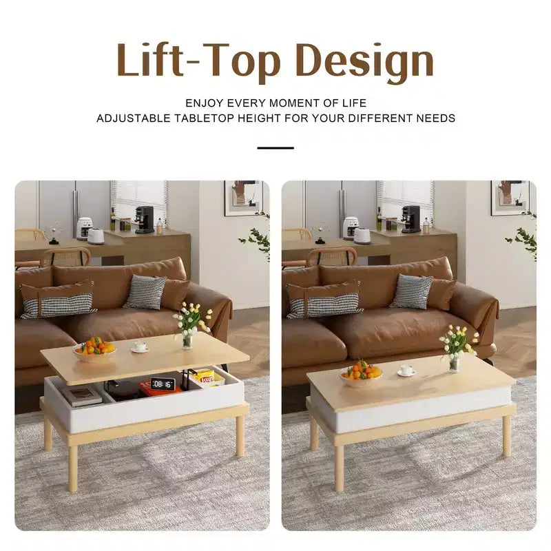 Table basse Celebalcony, table basse relevable avec compartiment de rangement, table de salle à manger relevable, pour salon, bureau et maison