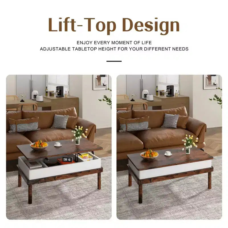 Table basse Celebalcony, table basse relevable avec compartiment de rangement, table de salle à manger relevable, pour salon, bureau et maison