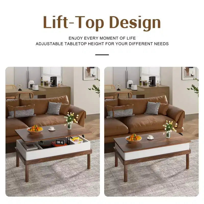 Table basse Celebalcony, table basse relevable avec compartiment de rangement, table de salle à manger relevable, pour salon, bureau et maison