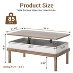 Table basse Celebalcony, table basse relevable avec compartiment de rangement, table de salle à manger relevable, pour salon, bureau et maison