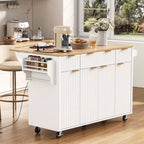 Chariot d'îlot de cuisine cannelé Whisen 55,5, table d'îlot roulante avec abattant, 4 portes et 3 tiroirs