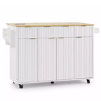 Chariot d'îlot de cuisine cannelé Whisen 55,5, table d'îlot roulante avec abattant, 4 portes et 3 tiroirs