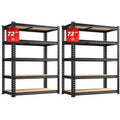 2 PCS Steel Boltless Storage Shelf, 5-Tier Adjustable Wooden Board,