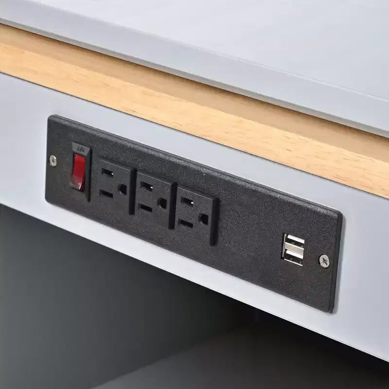 Îlot de cuisine JVNOXK avec plan de travail extensible et roulettes, doté de deux portes vitrées intégrées et de trois niveaux d'étagères ouvertes sur le côté intérieur
