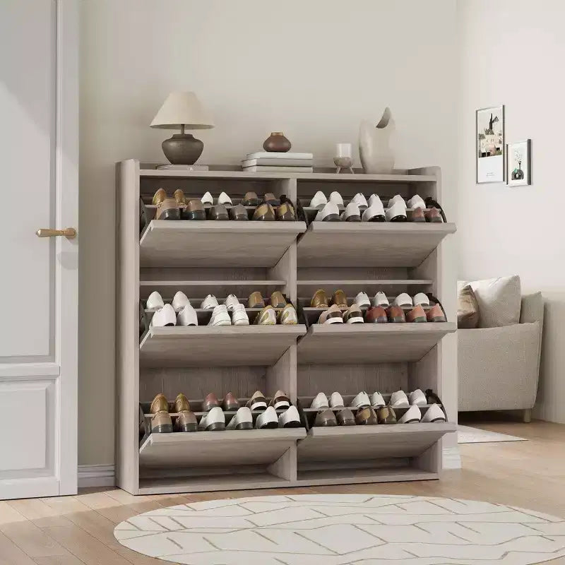 Meuble à chaussures avec 6 tiroirs à abattant, meuble à chaussures en bois avec étagère réglable, rangement à chaussures pour entrée, meuble à chaussures dissimulé pour couloir