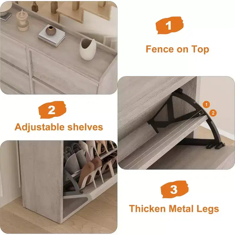 Meuble à chaussures avec 6 tiroirs à abattant, meuble à chaussures en bois avec étagère réglable, rangement à chaussures pour entrée, meuble à chaussures dissimulé pour couloir