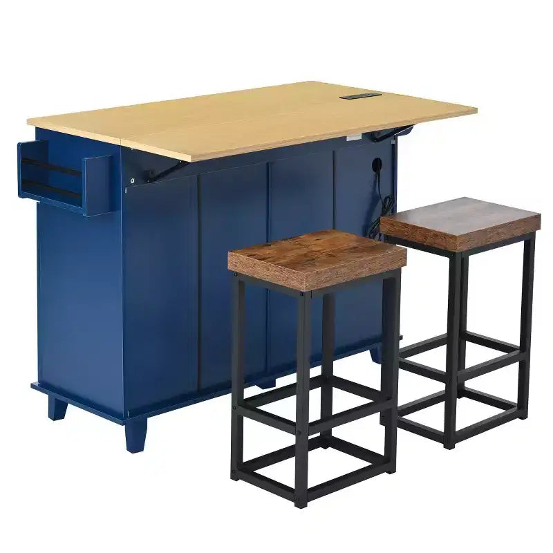 Table de cuisson de 53 po pour îlot de cuisine avec 2 places assises, ensemble de table de cuisson d'îlot de cuisine mobile avec rangement pour cuisine ou salle à manger - Panipeachy