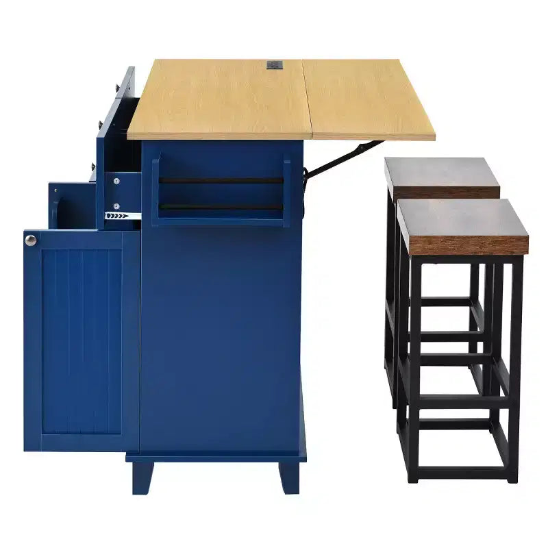 Table de cuisson de 53 po pour îlot de cuisine avec 2 places assises, ensemble de table de cuisson d'îlot de cuisine mobile avec rangement pour cuisine ou salle à manger - Panipeachy