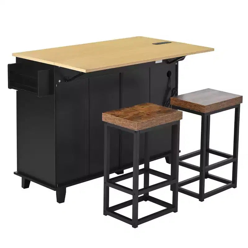 Table de cuisson de 53 po pour îlot de cuisine avec 2 places assises, ensemble de table de cuisson d'îlot de cuisine mobile avec rangement pour cuisine ou salle à manger - Panipeachy