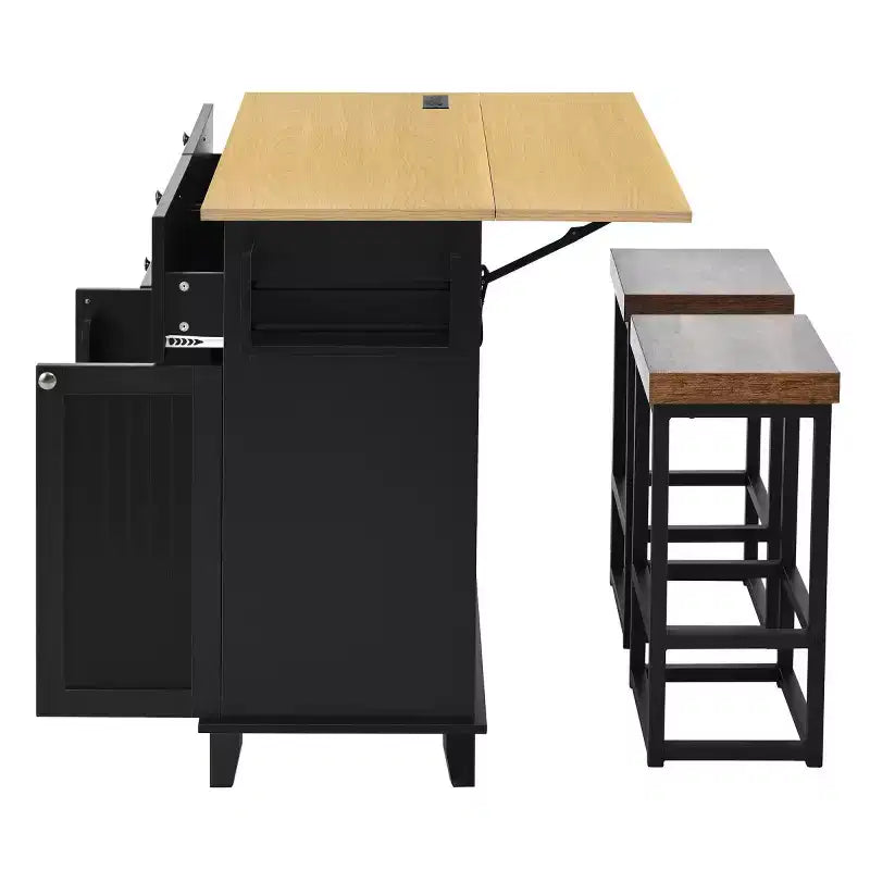 Table de cuisson de 53 po pour îlot de cuisine avec 2 places assises, ensemble de table de cuisson d'îlot de cuisine mobile avec rangement pour cuisine ou salle à manger - Panipeachy