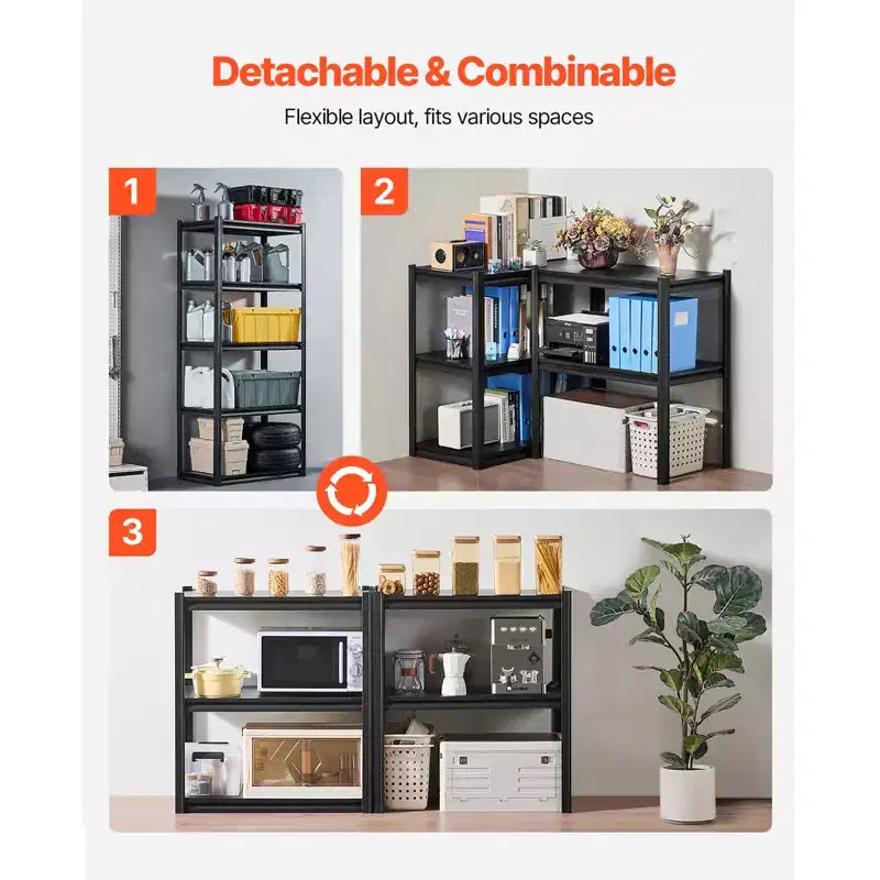 Étagères de rangement VEVOR, 907 kg, 5 niveaux, 45,7 P x 81,3 L x 182,9 H cm, étagères métalliques réglables noires pour garage, cellier, etc.