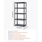 Étagères de rangement VEVOR, 907 kg, 5 niveaux, 45,7 P x 81,3 L x 182,9 H cm, étagères métalliques réglables noires pour garage, cellier, etc.
