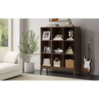Meuble de rangement Pearson en BOIS MASSIF de style Mid-Century Moderne, 9 cubes, 52 pouces x 42 pouces, en noyer brun