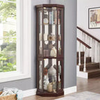 Meuble d'angle en verre JVNOXK avec éclairage, adapté aux salons, collections d'antiquités, rangement de vins ou exposition de verres de bar. Bois de cerisier foncé