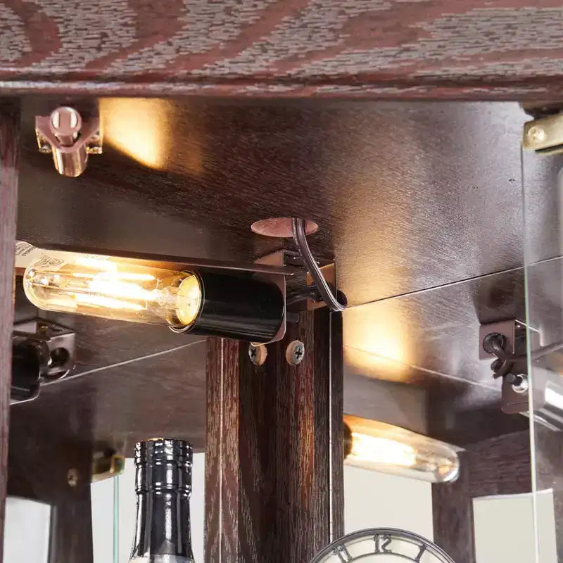 Meuble d'angle en verre JVNOXK avec éclairage, adapté aux salons, collections d'antiquités, rangement de vins ou exposition de verres de bar. Bois de cerisier foncé