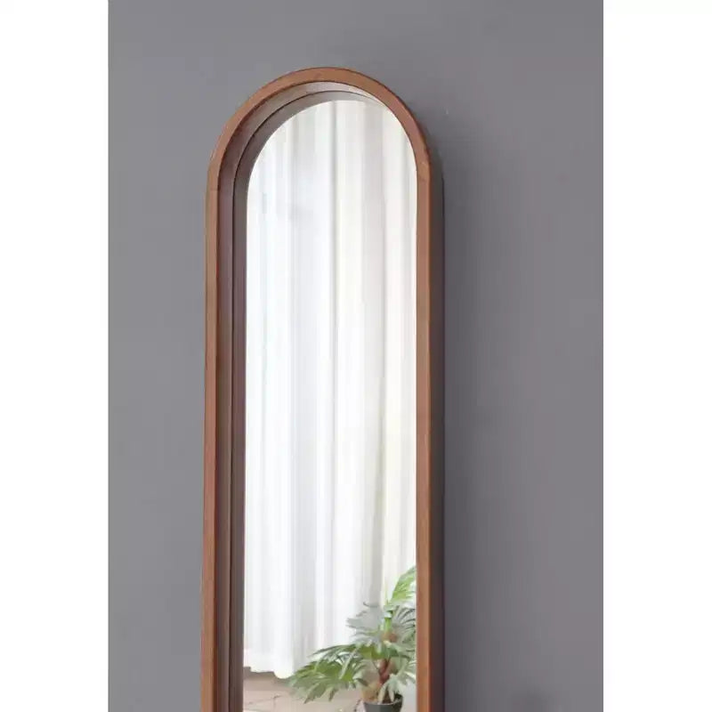 Miroir mural long et fin 47 x 9,5, miroir décoratif en bois d'hévéa en forme de capsule pour couloir, mur étroit - Panipeachy
