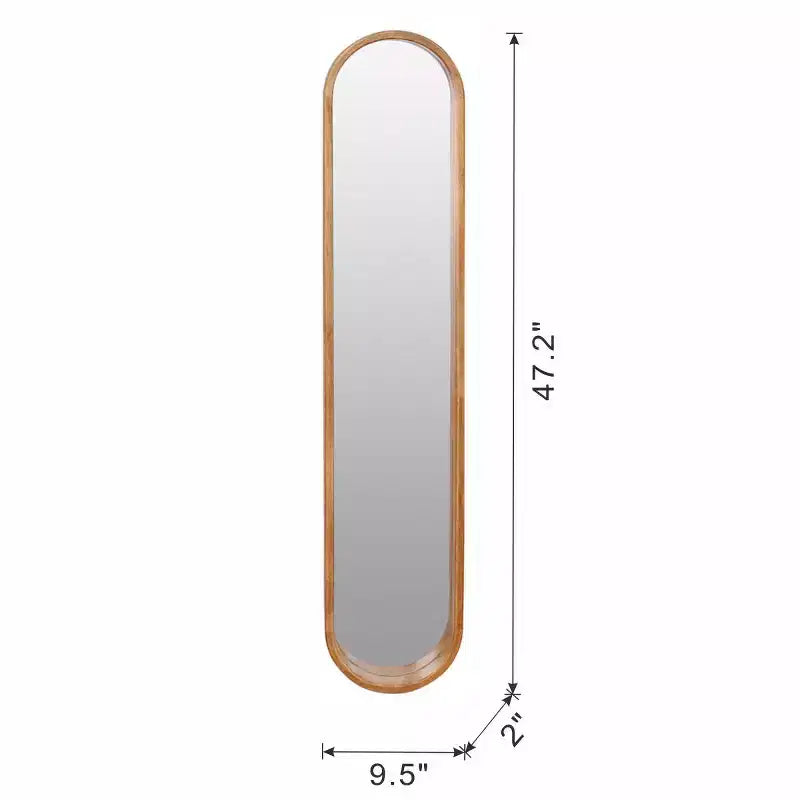 Miroir mural long et fin 47 x 9,5, miroir décoratif en bois d'hévéa en forme de capsule pour couloir, mur étroit - Panipeachy