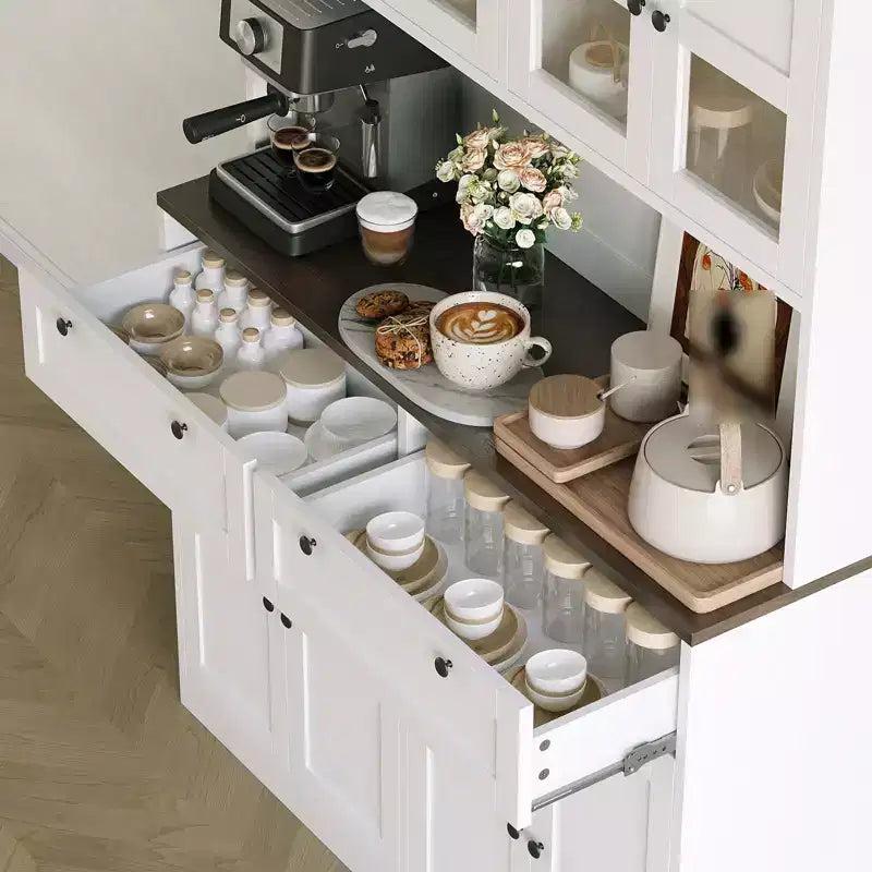 Meuble de rangement de cuisine 71, Meuble de cuisine autoportant avec 2 tiroirs et support micro-ondes, Meuble de bar à café en bois pour salon cuisine