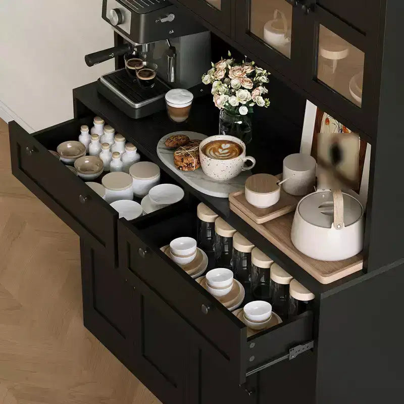 Meuble de rangement de cuisine 71, Meuble de cuisine autoportant avec 2 tiroirs et support micro-ondes, Meuble de bar à café en bois pour salon cuisine