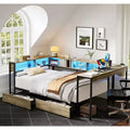 Bellemave Full Size Daybed Combo - Built-in Charging Station & LED Light, with 2 Underbed Drawers, Bookcase & Desk, Grey.