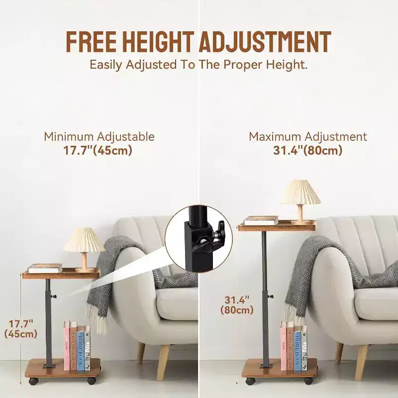 Table d'appoint en C, plateau TV pivotant à 360°, hauteur réglable (18-24 po), lot de 1. Parfait pour les petits espaces et les canapés.