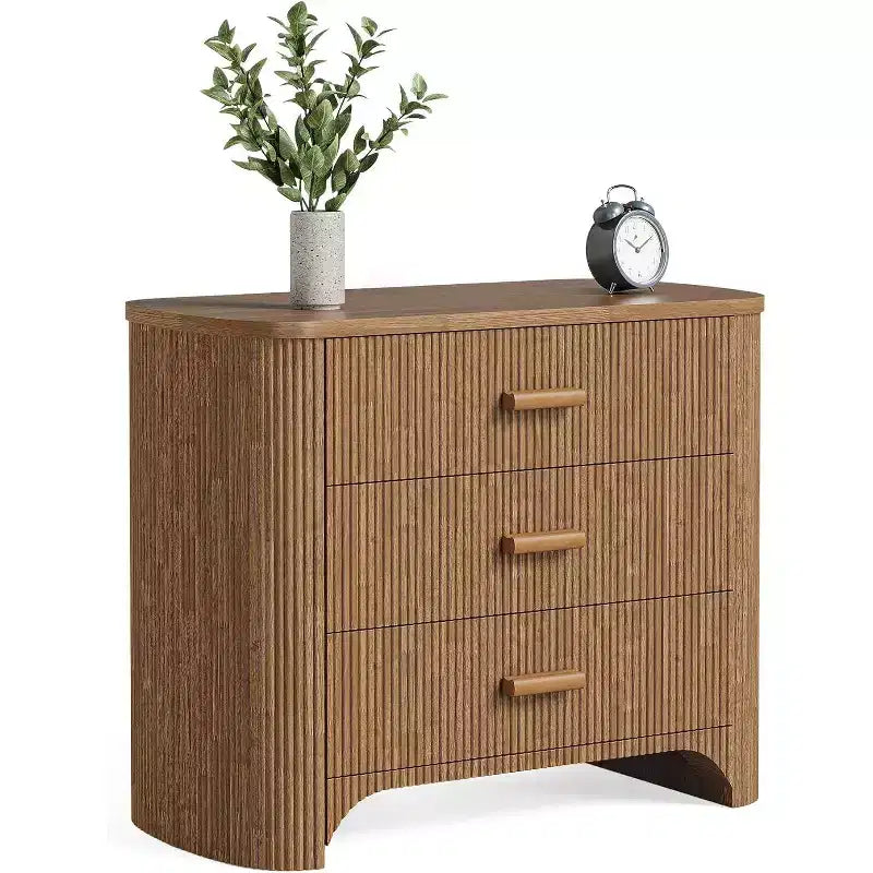 Lantine Large Wide Nightstand with 3 Drawers, Mid Century Modern Oversized Bedside Table for Bedroom
