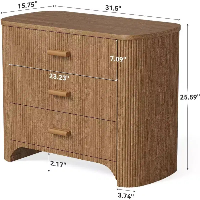 Table de chevet grande et large Lantine avec 3 tiroirs, table de chevet surdimensionnée de style moderne du milieu du siècle pour chambre à coucher