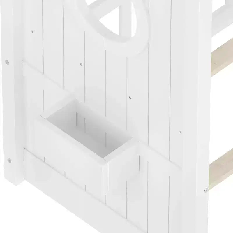Lit cabane MAYEERTY une place avec étagère de rangement et toit pour chambre à coucher, blanc