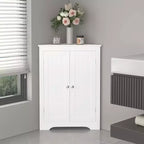 JVNOXK Compact freestanding corner cabinet with two doors and adjustable shelves, standalone unit suitable for bathrooms and kitchens, white