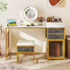 Coiffeuse Costway avec miroir lumineux rotatif, table de maquillage de 55" avec organisateur