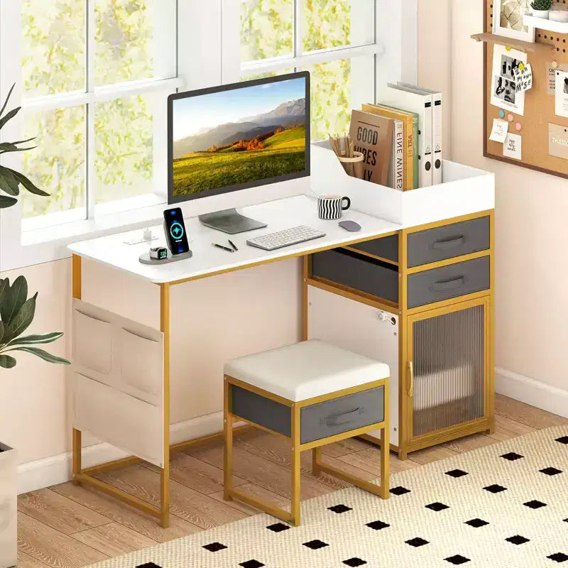 Coiffeuse Costway avec miroir lumineux rotatif, table de maquillage de 55" avec organisateur