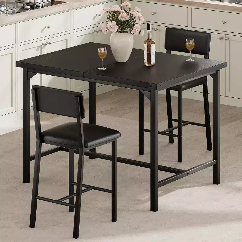 Dining Table Set for 4 with/Footrest & Corner Protector, 5-Piece Kitchen Table Set with Counter Height Table & 4 Upholstered Bar Stools