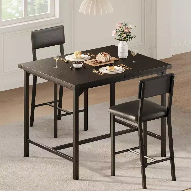 Ensemble table de salle à manger pour 4 avec repose-pieds et protection d'angle, ensemble de table de cuisine 5 pièces avec table de hauteur comptoir et 4 tabourets de bar rembourrés