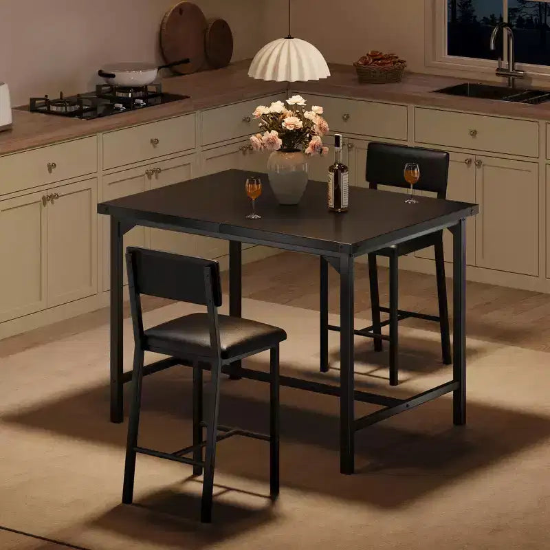 Ensemble table de salle à manger pour 4 avec repose-pieds et protection d'angle, ensemble de table de cuisine 5 pièces avec table de hauteur comptoir et 4 tabourets de bar rembourrés