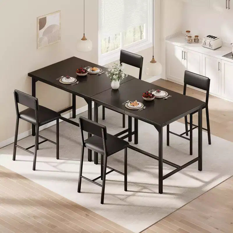 Ensemble table de salle à manger pour 4 avec repose-pieds et protection d'angle, ensemble de table de cuisine 5 pièces avec table de hauteur comptoir et 4 tabourets de bar rembourrés
