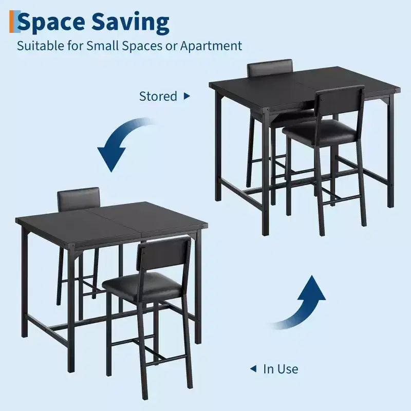 Ensemble table de salle à manger pour 4 avec repose-pieds et protection d'angle, ensemble de table de cuisine 5 pièces avec table de hauteur comptoir et 4 tabourets de bar rembourrés