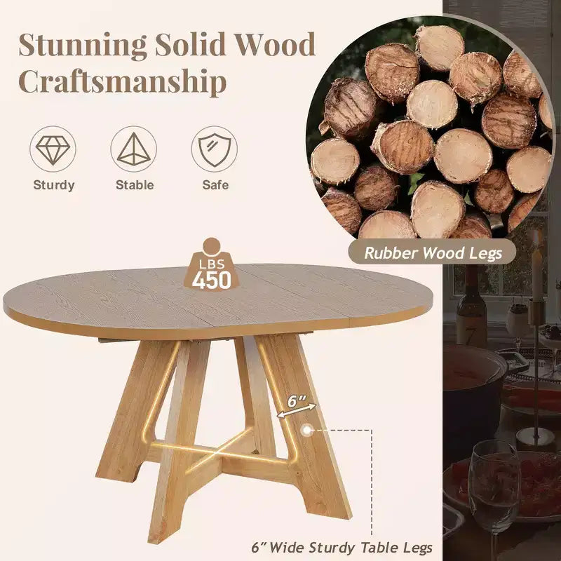 Ensemble de salle à manger Whisen 5 pièces style ferme avec table ronde extensible et 4 chaises tapissées